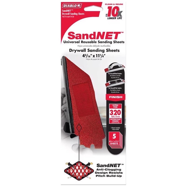 Diablo Diablo SandNet 11-1/4 in. L X 4-3/16 in. W 320 Grit Ceramic Blend All Purpose Sandpaper 5 pk - DNS431320H05G