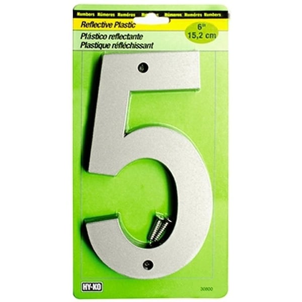 Hy-Ko 30800 Series Reflective Sign, Character 5, 6 in H Character, BlackSilver Character, Plastic - 30805
