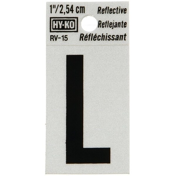Hy-Ko Reflective Letter, Character: L, 1 in H Character, Black Character, Silver Background, Vinyl - RV-15/L