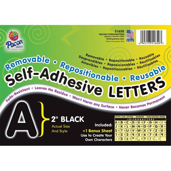 Easy-To-Organize 2 in. Self Adhesive Letter, Black, 2PK - EA3488165