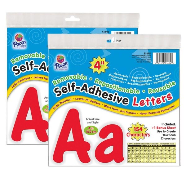 Workstationpro Letters Red Cheery Font Self Adhesive, 4 in., 2PK - TH3481294