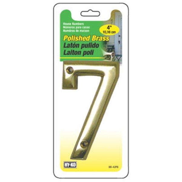 Hy-Ko BR-42PB-7 4 in. Solid Polished Brass Prestige Series House Number 7 Pack of 3 - 746463