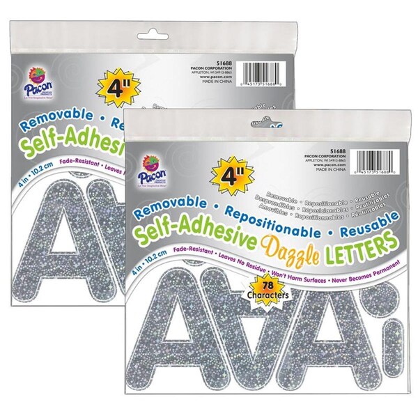Workstationpro Letters Silvr Dazzle Puffy Font Self Adhesive, 4 in., 2PK - TH3480380