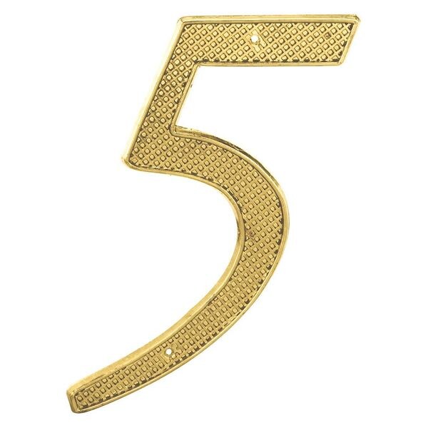 Primeline Tools 4 in. House Number 5, Diecast, Brass Finish (5 Pack) - MP4285-5