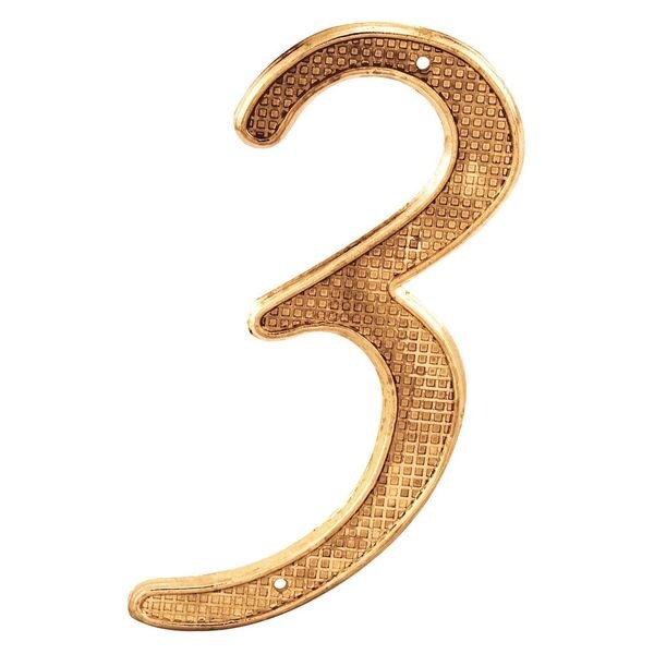 Primeline Tools 4 in. House Number 3, Diecast, Brass Finish (5 Pack) - MP4283-5