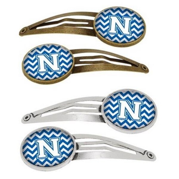 Carolines Treasures Carolines Treasures CJ1045-NHCS4 Letter N Chevron Blue & White Barrettes Hair Clips - CJ1045-NHCS4