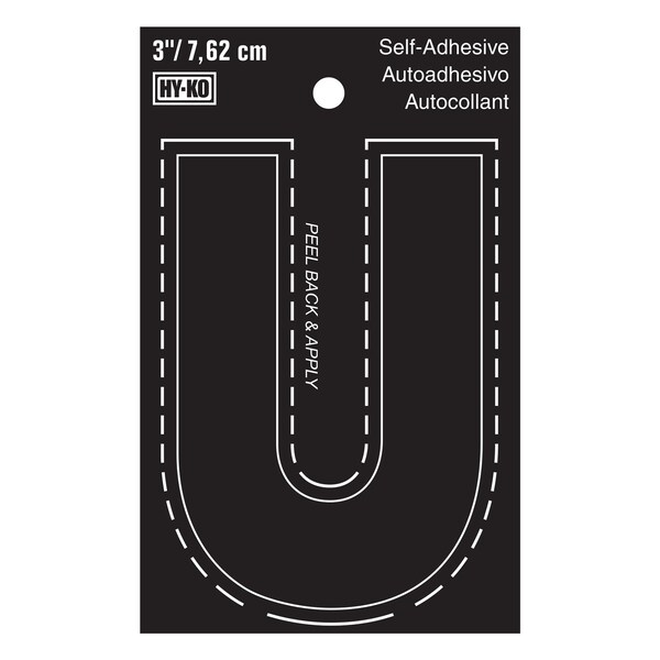 Hy-Ko 3In Black Vinyl Letter U, 10PK - A30431