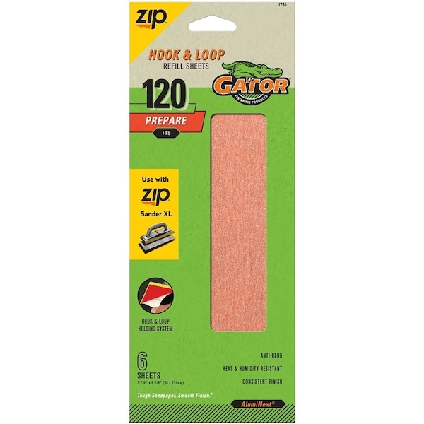 Gator Refill Sanding Sheet, 120 Grit, Fine, Aluminum Oxide Abrasive - 7245