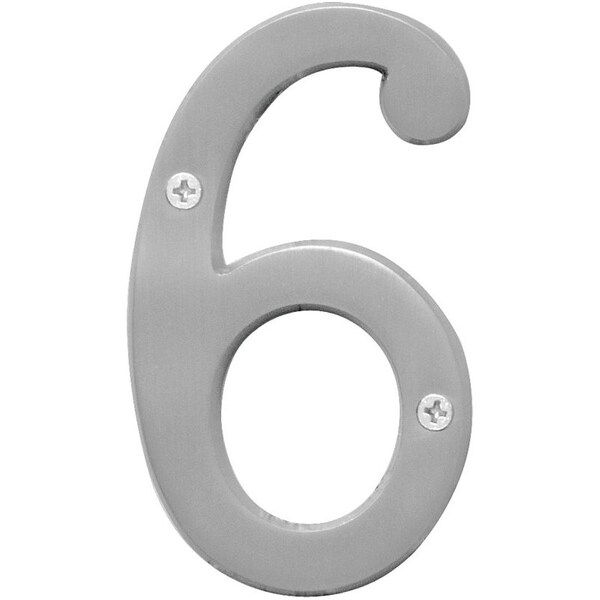 Hy-Ko Prestige Series House Number, Character: 6, 4 in H Character, Nickel Character, Solid Brass - BR-43SN/6