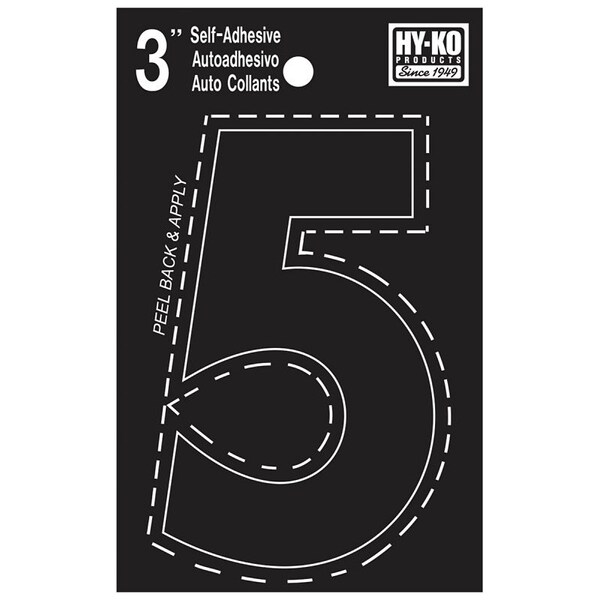 Hy-Ko 30400 Series Die-Cut Number, Character: 5, 3 in H Character, Black Character, Vinyl - 30405