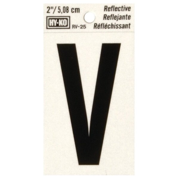 Hy-Ko Reflective Letter, Character: V, 2 in H Character, Black Character, Silver Background, Vinyl - RV-25/V