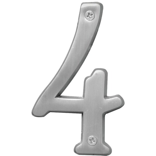 Hy-Ko Prestige Series House Number, Character: 4, 4 in H Character, Nickel Character, Brass - BR-43SN/4