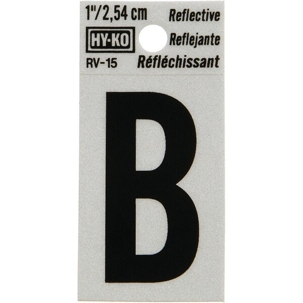 Hy-Ko Reflective Letter, Character: B, 1 in H Character, Black Character, Silver Background, Vinyl - RV-15/B