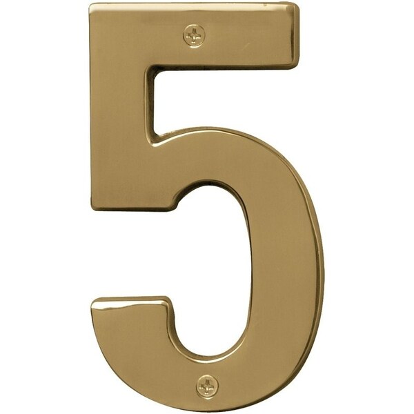 Hy-Ko Prestige Series House Number, Character 5, 5 in H Character, Brass Character, Solid Brass - BR-51PB/5