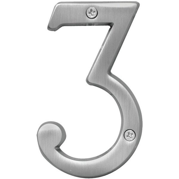Hy-Ko Prestige Series House Number, Character: 3, 4 in H Character, Nickel Character, Brass - BR-43SN/3