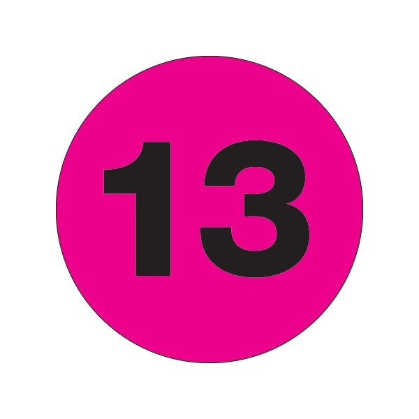 Bsc Preferred 2'' Circle - ''13'' Fluorescent Pink Number Labels - BUY00019803