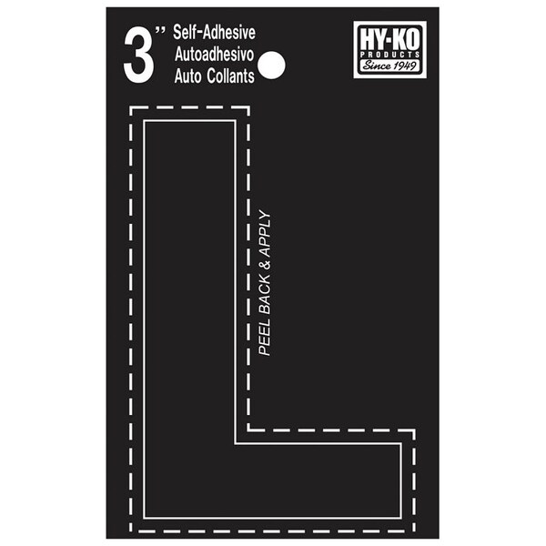 Hy-Ko 30400 Series Die-Cut Letter, Character: L, 3 in H Character, Black Character, Vinyl - 30422