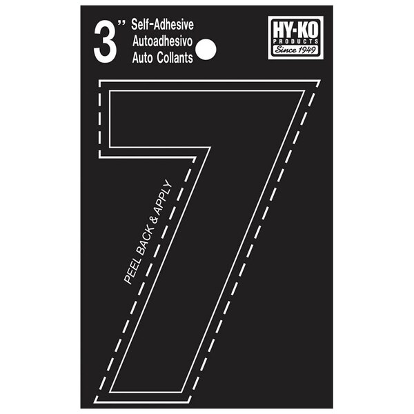 Hy-Ko 30400 Series Die-Cut Number, Character: 7, 3 in H Character, Black Character, Vinyl - 30407