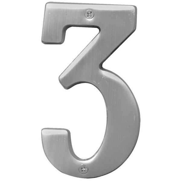 Hy-Ko Prestige Series House Number, Character: 3, 5 in H Character, Nickel Character, Brass - BR-51SN/3