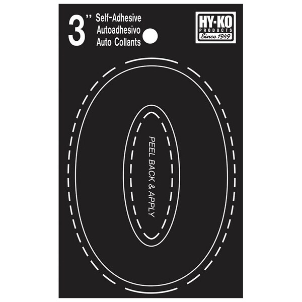 Hy-Ko 30400 Series Die-Cut Number, Character: 0, 3 in H Character, Black Character, Vinyl - 30410