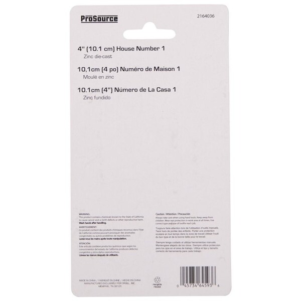 Prosource House Number, Character: 1, 4 in H Character, 1.1 in W Character - N-Z041SN-3L-PS