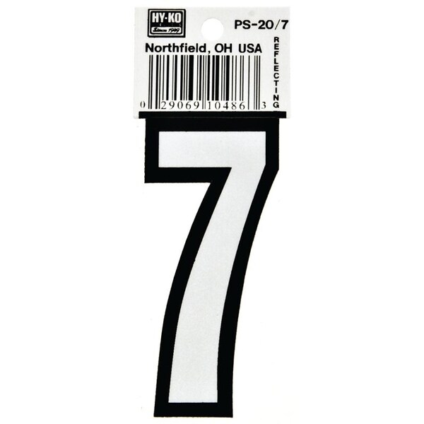 Hy-Ko Reflective Sign, Character: 7, 3-1/4 in H Character, Black/White Character, Vinyl - PS-20/7