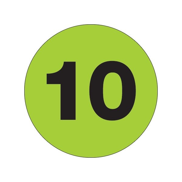 Bsc Preferred 2'' Circle - ''10'' Fluorescent Green Number Labels - BUY00019784
