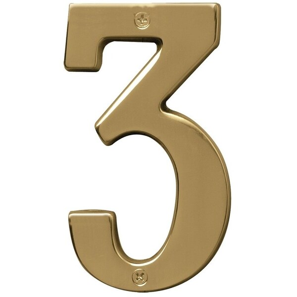 Hy-Ko Prestige Series House Number, Character: 3, 5 in H Character, Brass Character, Brass - BR-51PB/3