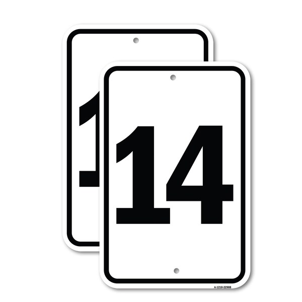Signmission Sign with Number '14, 12'' X 18'' 2 Signs, Heavy Gauge Aluminum, 2PK - A-1218-2PACK-22908