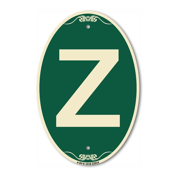 Signmission Letter Z, 12 Inch X 18 Inch Architectural Oval, Heavy Gauge Aluminum - A-OV-G-1218-22914