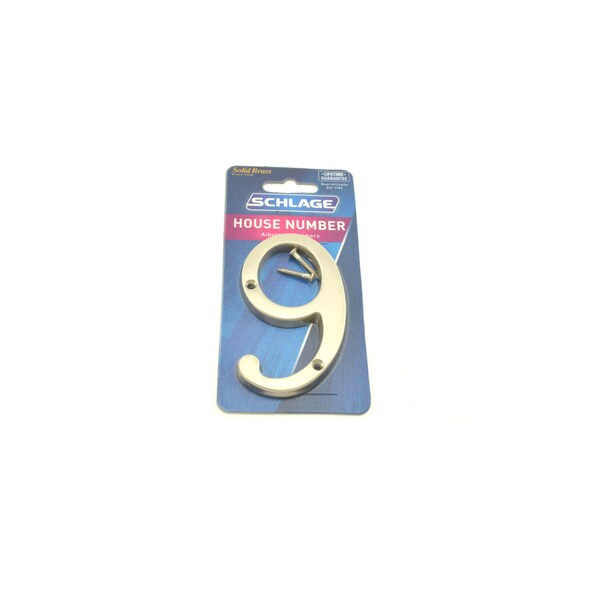 Schlage Residential Solid Brass Carded Classic House Number 9 Satin Nickel Finish - SC23096619