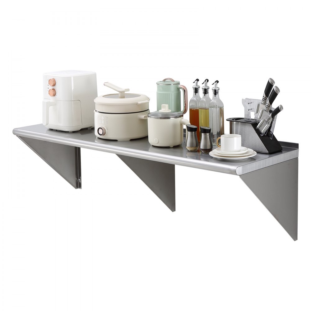 VEVOR 18" x 60" Stainless Steel Shelf, Wall Mounted Floating Shelving with Brackets, 450 lbs Load Capacity Commercial Shelves, Heavy Duty Storage Rack for Restaurant, Kitchen, Bar, Home, and Hotel - BGSCTTJD18601F77AV0