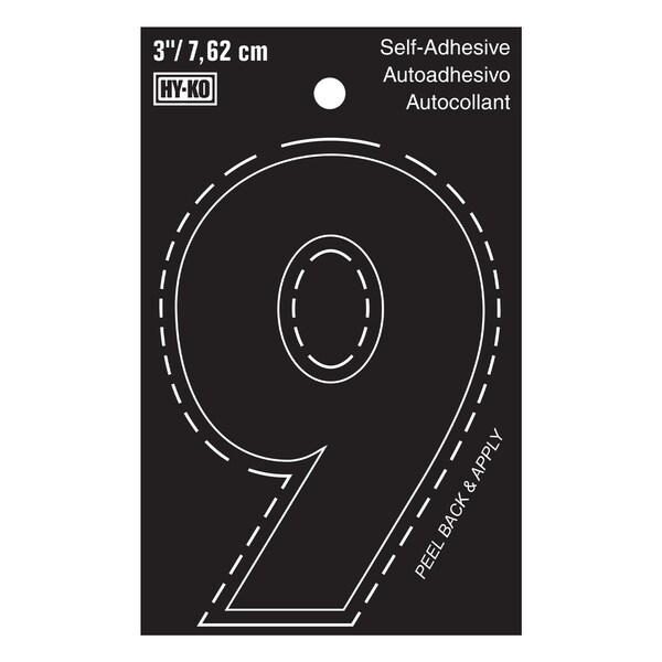 Hy-Ko 3In Black Vinyl Number 9, 10PK - A30409