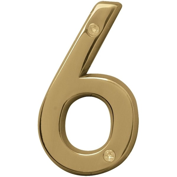 Hy-Ko Prestige Series House Number, Character: 6, 4 in H Character, Brass Character, Brass - BR-42PB/6