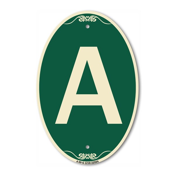 Signmission Letter A, 12 Inch X 18 Inch Architectural Oval, Heavy Gauge Aluminum - A-OV-G-1218-22964