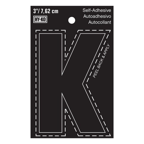 Hy-Ko 3In Black Vinyl Letter K, 10PK - A30421