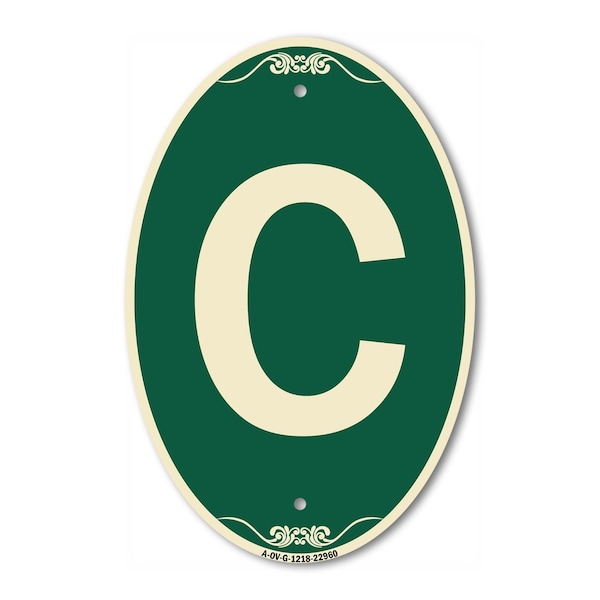 Signmission Letter C, 12 Inch X 18 Inch Architectural Oval, Heavy Gauge Aluminum - A-OV-G-1218-22960