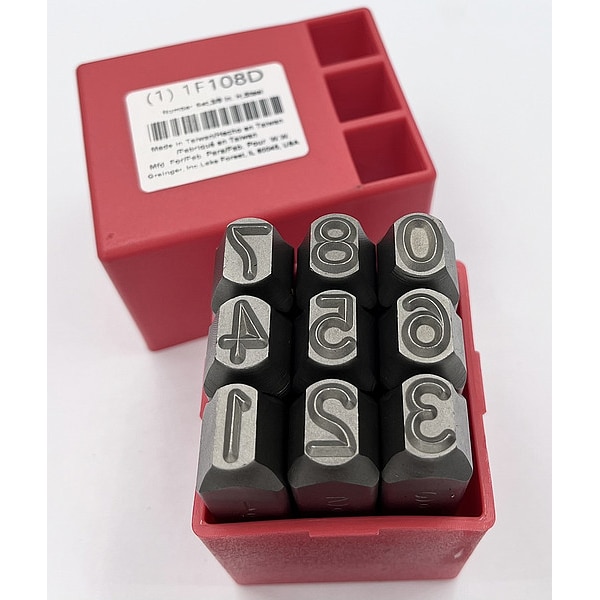 Zoro Select Number Set, 3/8 In. H, Steel - 1F108
