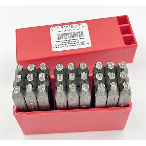Zoro Select Letter Set, 1/8 In. H, Steel - 3W637
