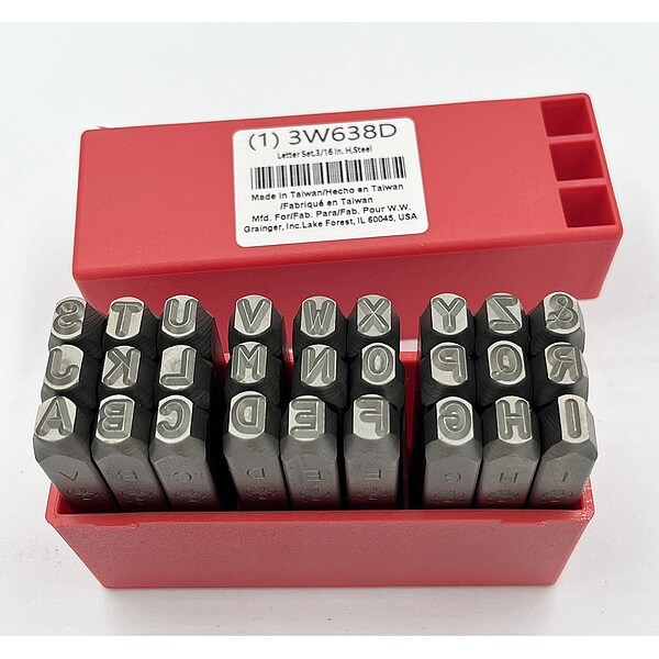 Zoro Select Letter Set, 3/16 In. H, Steel - 3W638