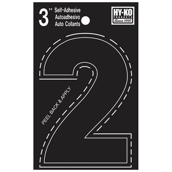 Hy-Ko 30400 Series Die-Cut Number, Character: 2, 3 in H Character, Black Character, Vinyl - 30402