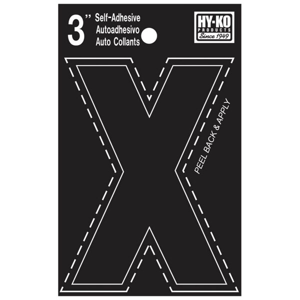 Hy-Ko 30400 Series Die-Cut Letter, Character: X, 3 in H Character, Black Character, Vinyl - 30434