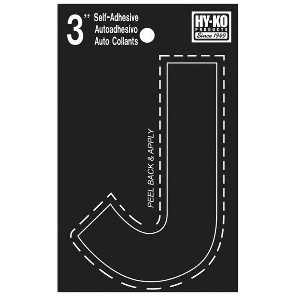 Hy-Ko 30400 Series Die-Cut Letter, Character: J, 3 in H Character, Black Character, Vinyl - 30420