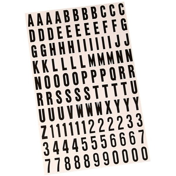 Hy-Ko Packaged Number and Letter Set, 3/4 in H Character, Black Character, White Background, Vinyl - MM-6