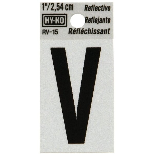 Hy-Ko Reflective Letter, Character: V, 1 in H Character, Black Character, Silver Background, Vinyl - RV-15/V