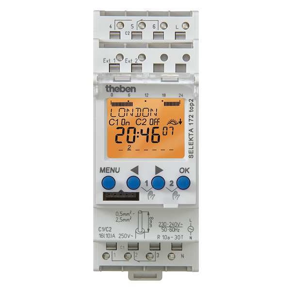 Temporizador eléctrico Theben, carril DIN, astro, 24 horas / 7 días, 2 canales - SEL-172-TOP-2-12/24V