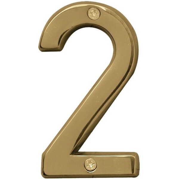 Hy-Ko Prestige Series House Number, Character: 2, 4 in H Character, Brass Character, Brass - BR-42PB/2