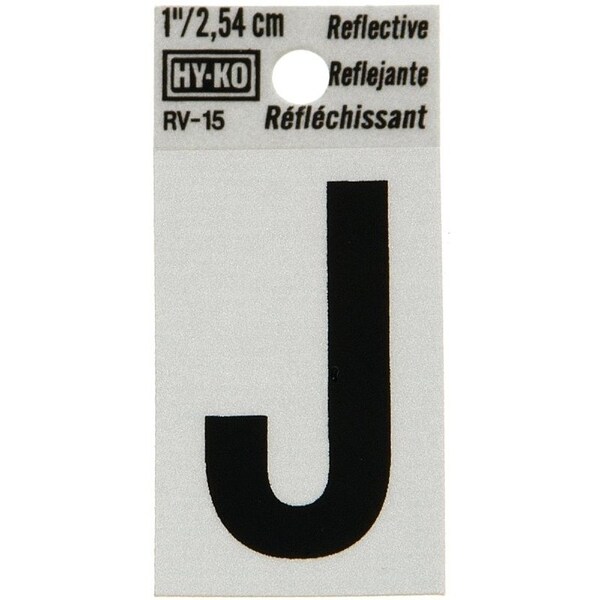 Hy-Ko Reflective Letter, Character: J, 1 in H Character, Black Character, Silver Background, Vinyl - RV-15/J
