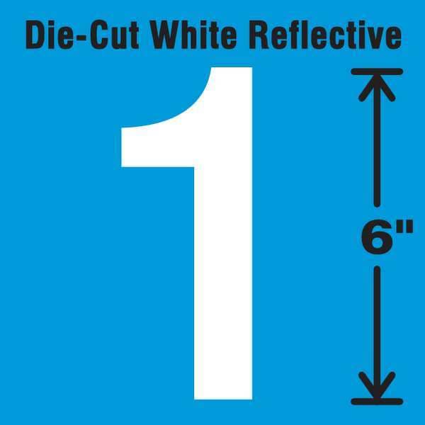 Stranco Die-Cut Reflective Number Label, 1, 6In H - DWR-6-1-EA