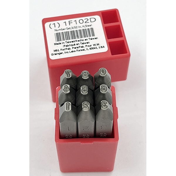Zoro Select Number Set, 3/32 In. H, Steel - 1F102